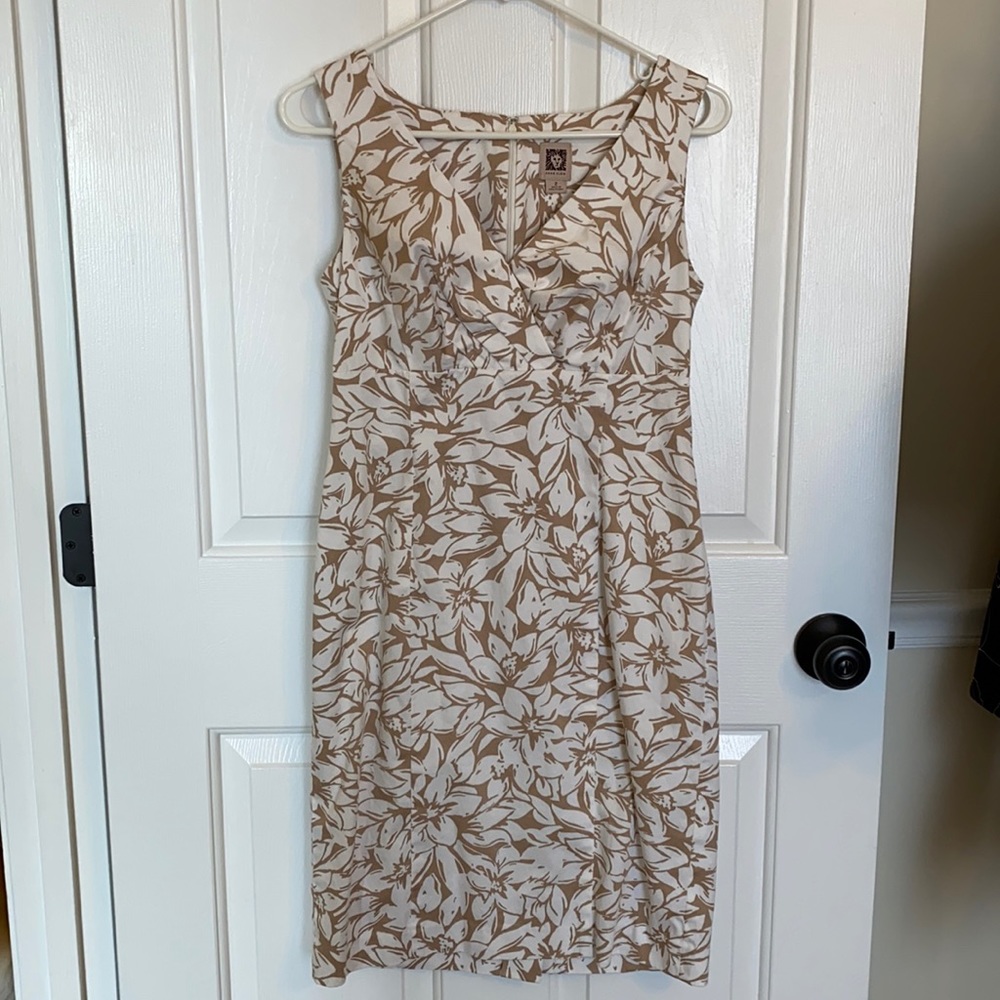 Anne Klein White and Tan Dress, Size 2